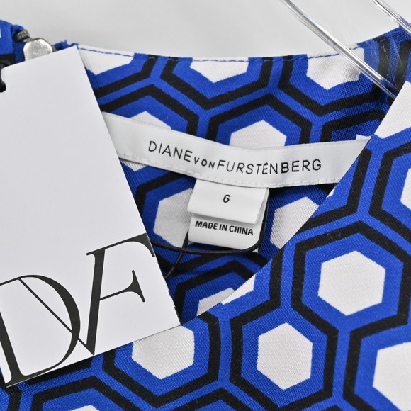 Diane Von Furstenberg Carrie Dress Size 6 Hexagon Dot Blue White Modern Retro - Picture 7 of 14